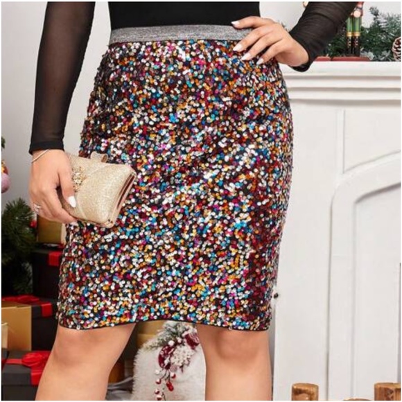 Plus Multicolor Sequin Midi Party Evening Skirt - Picture 1 of 5